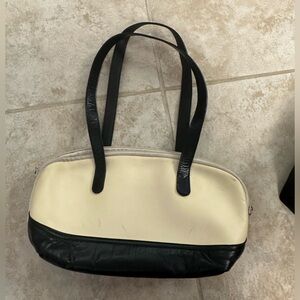 Vintage Furla cream and black leather shoulder bag